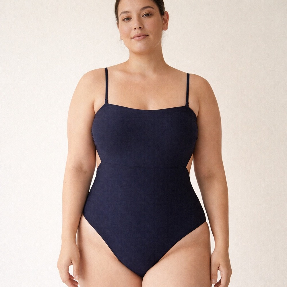 J Crew Navy Minimalist One Piece Swimsuit Plus 22 Flattering Clean Girl‎ NWT